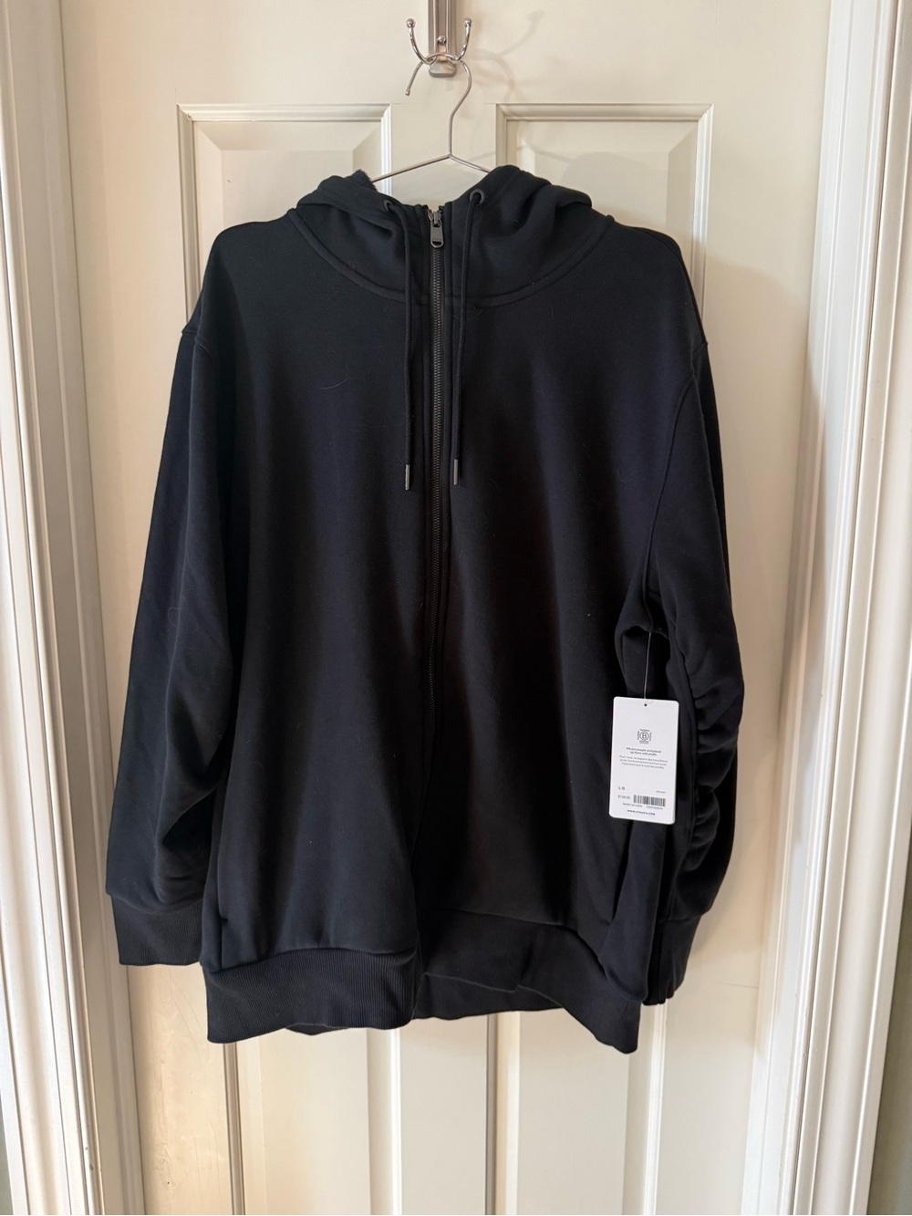 ATHLETA Black Zip-Up Hoodie with Drawstring Hood NWT